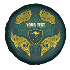 Custom Kangaroos Rugby Spare Tire Cover Polynesian Tribal Pattern Green Gold National Team