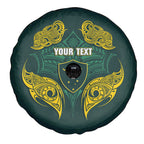Custom Kangaroos Rugby Spare Tire Cover Polynesian Tribal Pattern Green Gold National Team