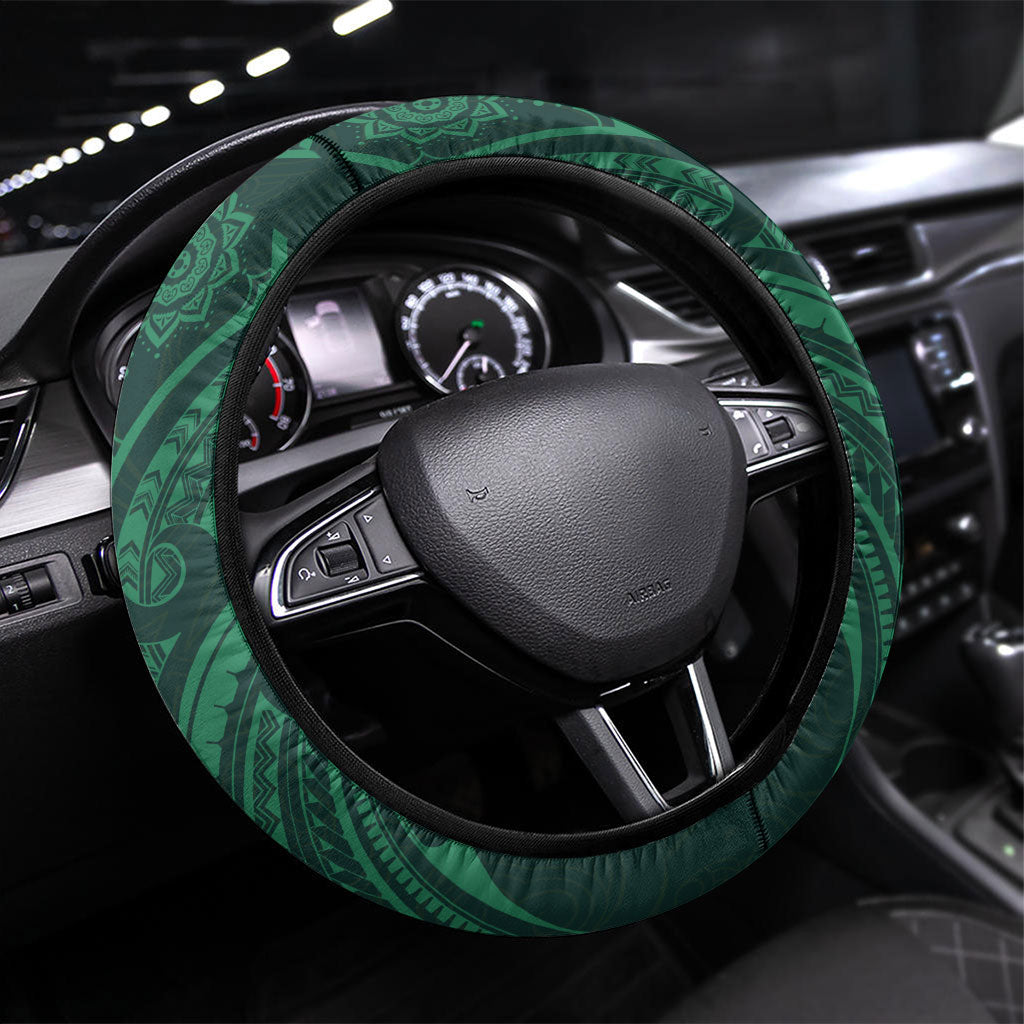 Kangaroos Rugby Steering Wheel Cover Polynesian Tribal Pattern Green Gold National Team
