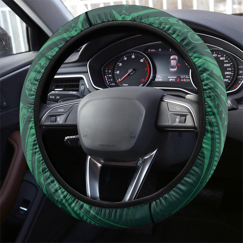 Kangaroos Rugby Steering Wheel Cover Polynesian Tribal Pattern Green Gold National Team