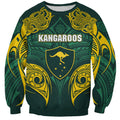 Custom Kangaroos Rugby Sweatshirt Polynesian Tribal Pattern Green Gold National Team