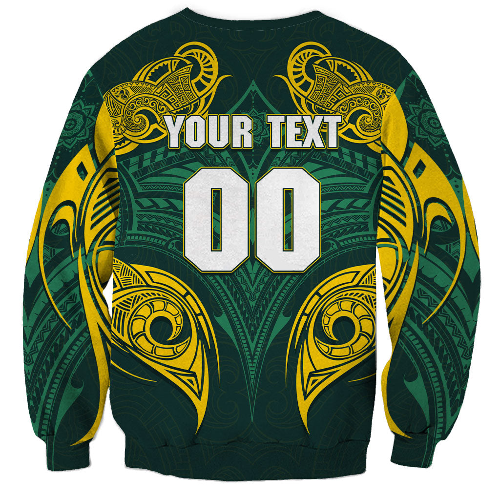 Custom Kangaroos Rugby Sweatshirt Polynesian Tribal Pattern Green Gold National Team