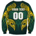 Custom Kangaroos Rugby Sweatshirt Polynesian Tribal Pattern Green Gold National Team