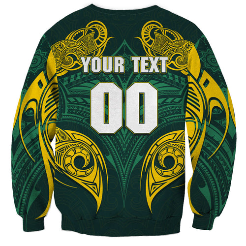 Custom Kangaroos Rugby Sweatshirt Polynesian Tribal Pattern Green Gold National Team
