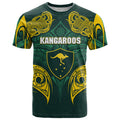 Custom Kangaroos Rugby T Shirt Polynesian Tribal Pattern Green Gold National Team
