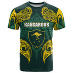Custom Kangaroos Rugby T Shirt Polynesian Tribal Pattern Green Gold National Team