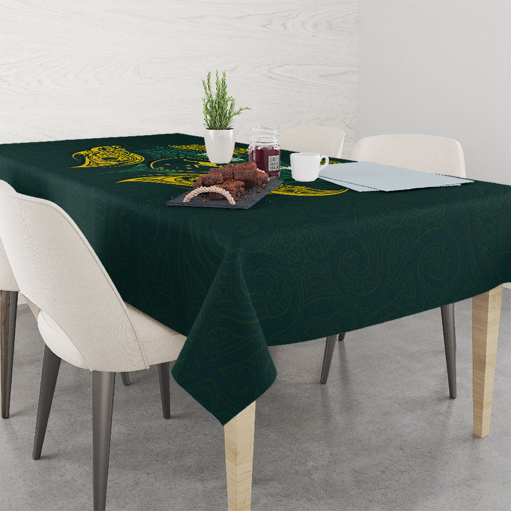 Custom Kangaroos Rugby Tablecloth Polynesian Tribal Pattern Green Gold National Team