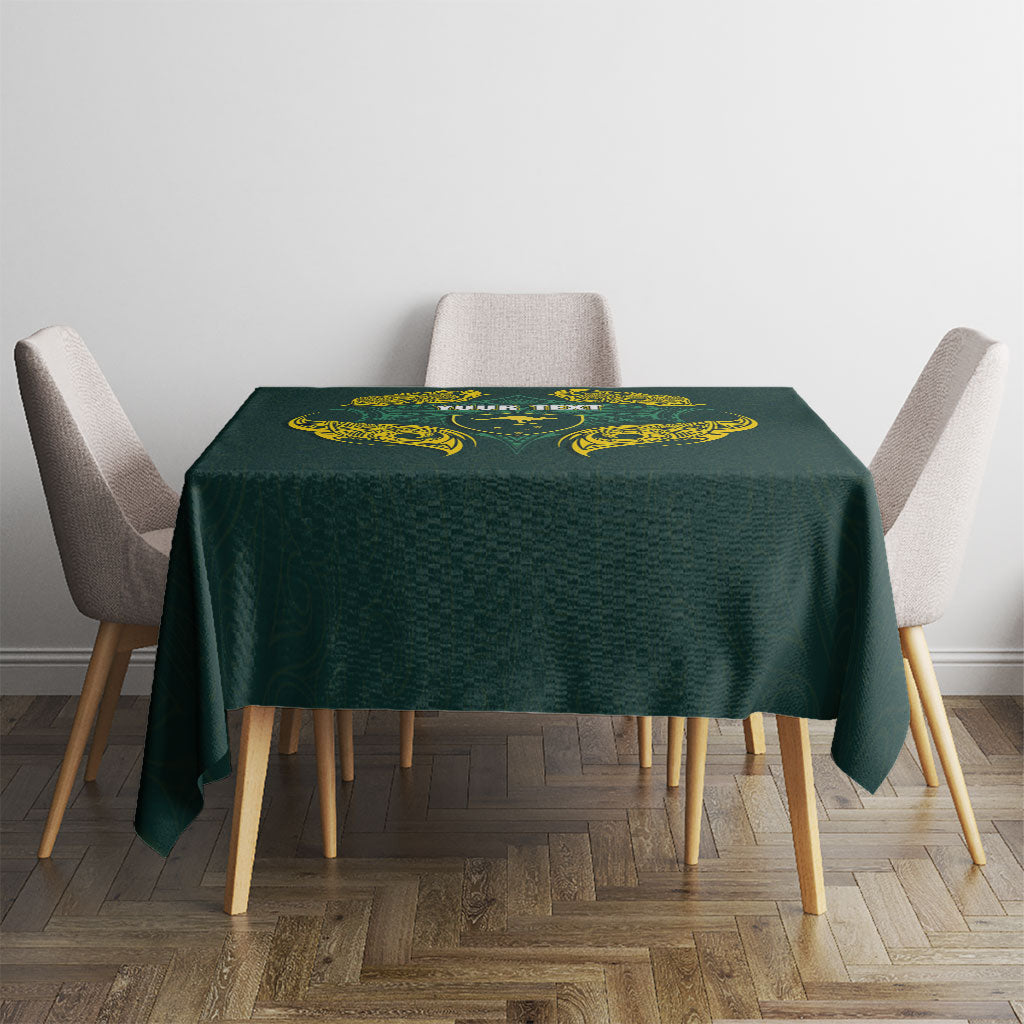 Custom Kangaroos Rugby Tablecloth Polynesian Tribal Pattern Green Gold National Team