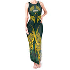 Custom Kangaroos Rugby Tank Maxi Dress Polynesian Tribal Pattern Green Gold National Team