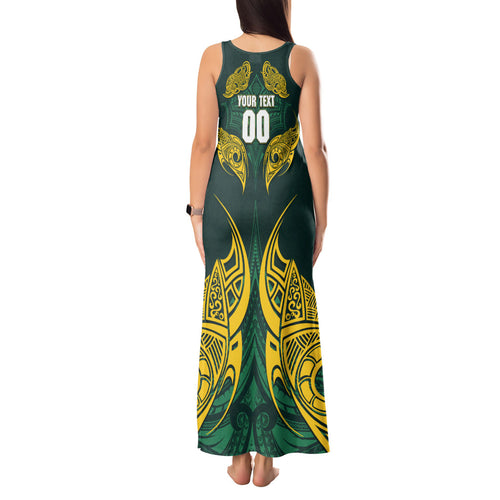 Custom Kangaroos Rugby Tank Maxi Dress Polynesian Tribal Pattern Green Gold National Team
