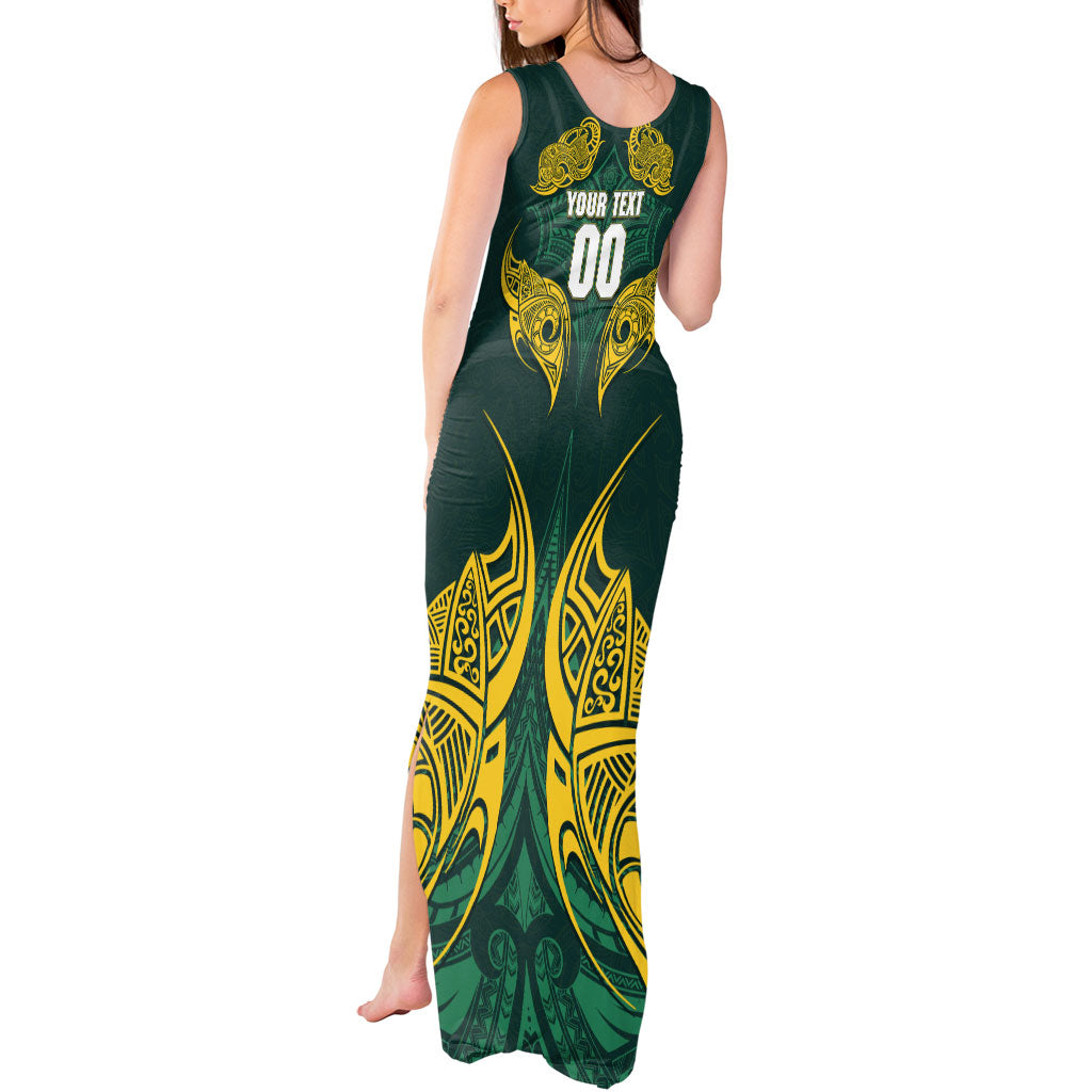 Custom Kangaroos Rugby Tank Maxi Dress Polynesian Tribal Pattern Green Gold National Team
