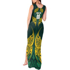 Custom Kangaroos Rugby Tank Maxi Dress Polynesian Tribal Pattern Green Gold National Team