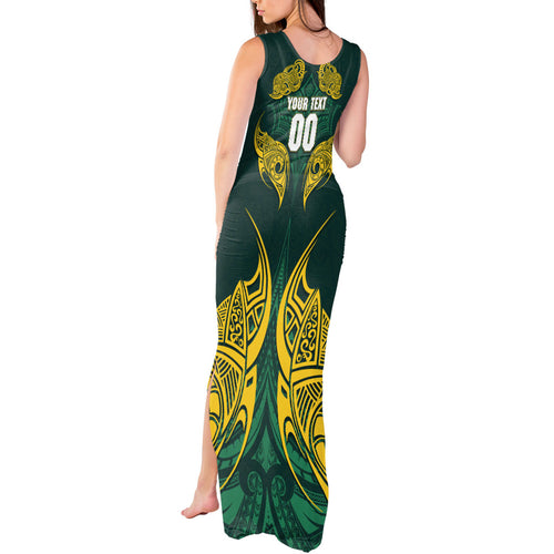 Custom Kangaroos Rugby Tank Maxi Dress Polynesian Tribal Pattern Green Gold National Team