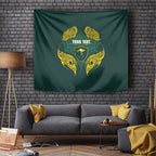 Custom Kangaroos Rugby Tapestry Polynesian Tribal Pattern Green Gold National Team