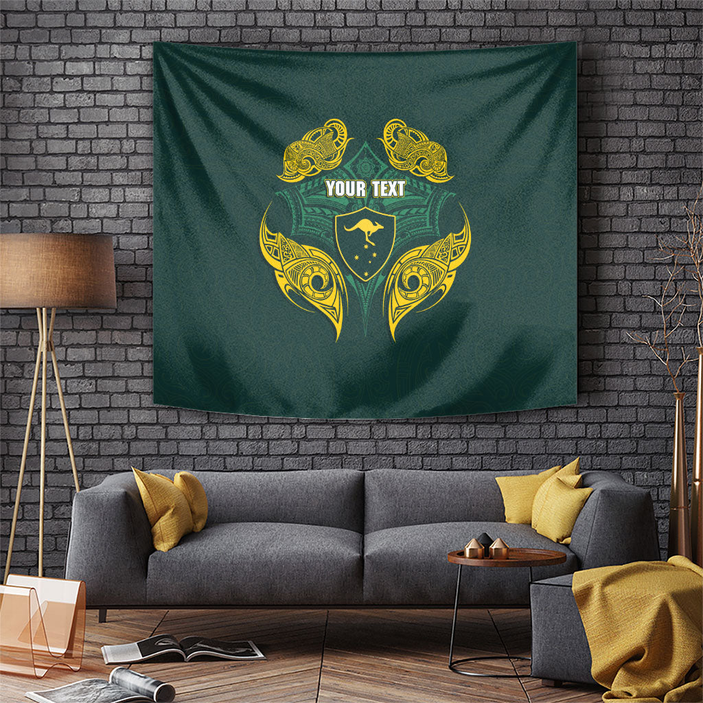 Custom Kangaroos Rugby Tapestry Polynesian Tribal Pattern Green Gold National Team