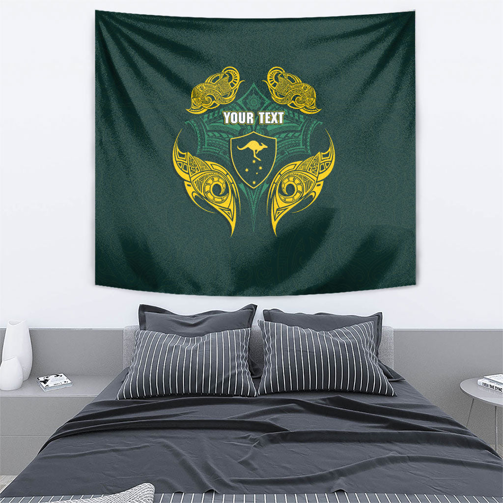 Custom Kangaroos Rugby Tapestry Polynesian Tribal Pattern Green Gold National Team