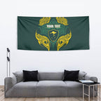 Custom Kangaroos Rugby Tapestry Polynesian Tribal Pattern Green Gold National Team
