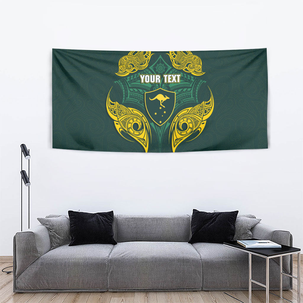 Custom Kangaroos Rugby Tapestry Polynesian Tribal Pattern Green Gold National Team
