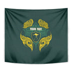 Custom Kangaroos Rugby Tapestry Polynesian Tribal Pattern Green Gold National Team
