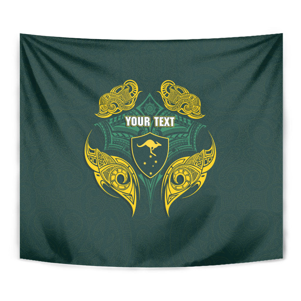 Custom Kangaroos Rugby Tapestry Polynesian Tribal Pattern Green Gold National Team