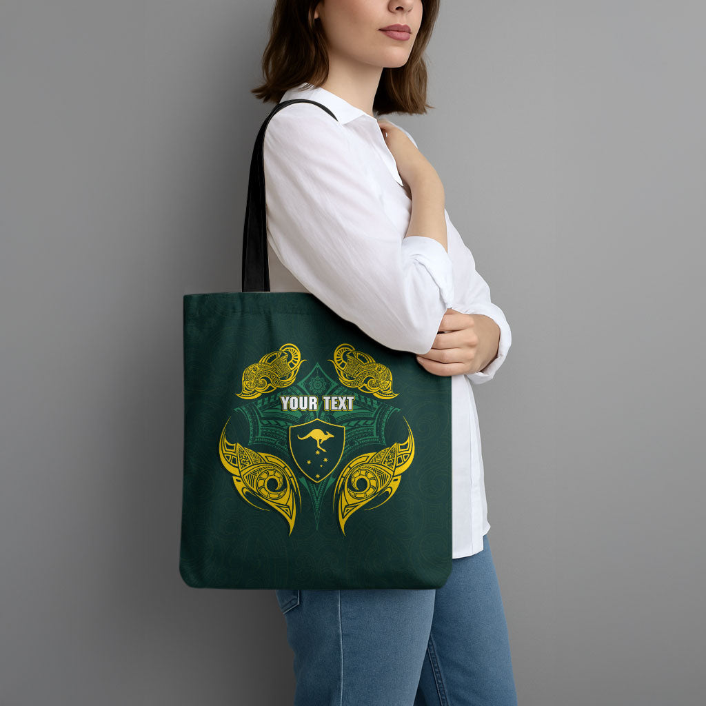 Custom Kangaroos Rugby Tote Bag Polynesian Tribal Pattern Green Gold National Team