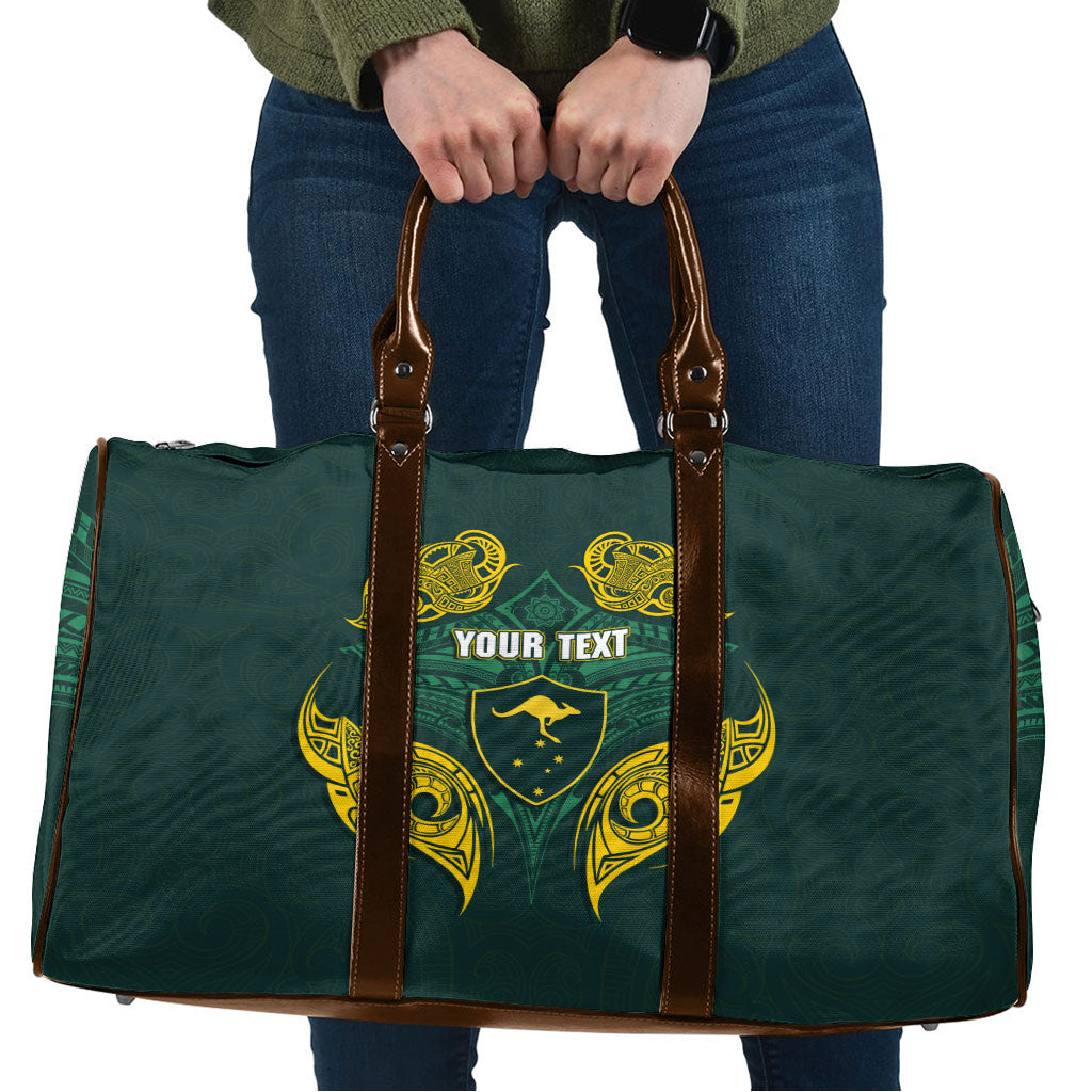 Custom Kangaroos Rugby Travel Bag Polynesian Tribal Pattern Green Gold National Team