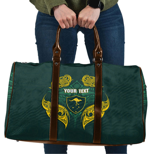 Custom Kangaroos Rugby Travel Bag Polynesian Tribal Pattern Green Gold National Team