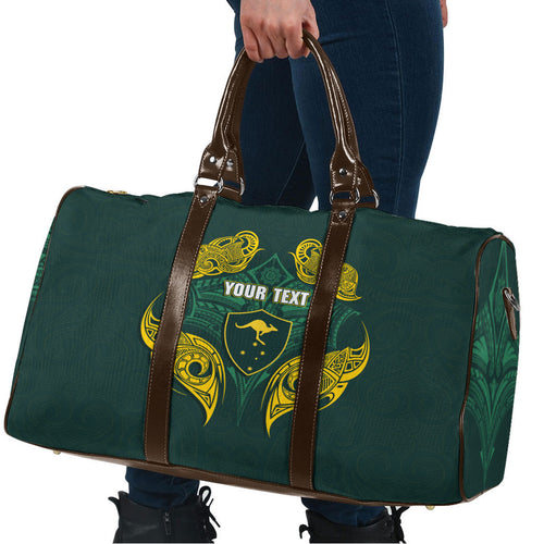 Custom Kangaroos Rugby Travel Bag Polynesian Tribal Pattern Green Gold National Team