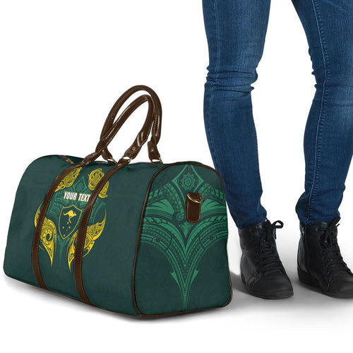 Custom Kangaroos Rugby Travel Bag Polynesian Tribal Pattern Green Gold National Team