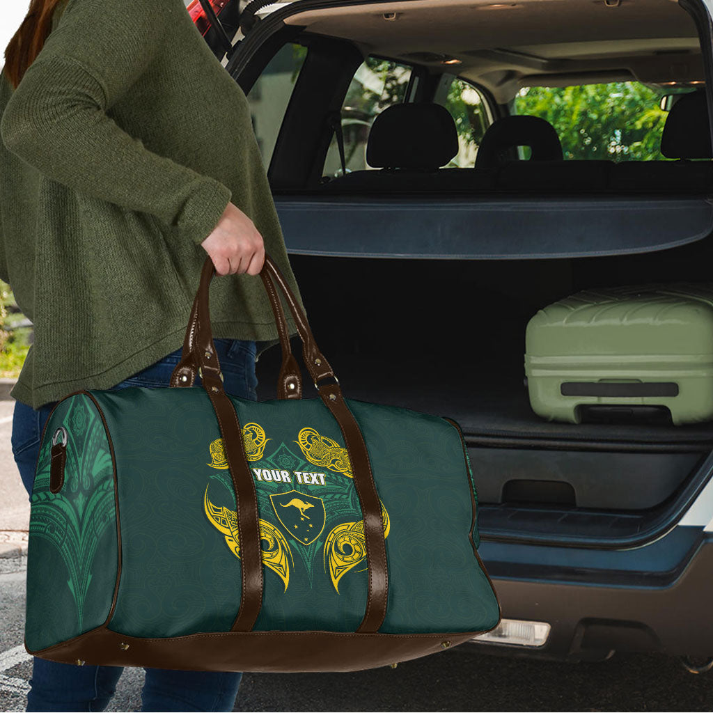 Custom Kangaroos Rugby Travel Bag Polynesian Tribal Pattern Green Gold National Team