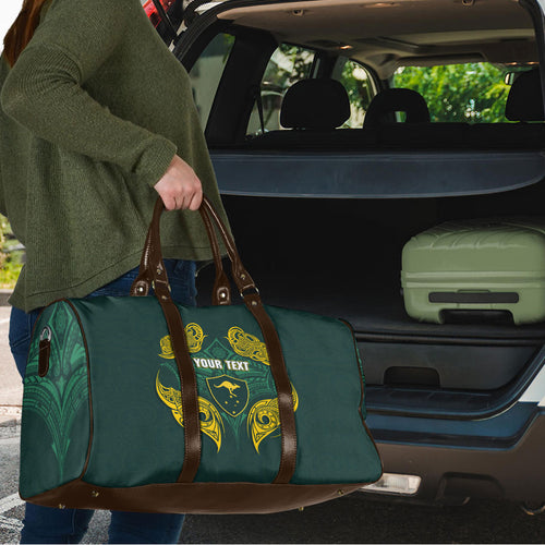 Custom Kangaroos Rugby Travel Bag Polynesian Tribal Pattern Green Gold National Team