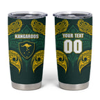 Custom Kangaroos Rugby Tumbler Cup Polynesian Tribal Pattern Green Gold National Team