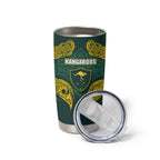 Custom Kangaroos Rugby Tumbler Cup Polynesian Tribal Pattern Green Gold National Team