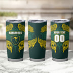 Custom Kangaroos Rugby Tumbler Cup Polynesian Tribal Pattern Green Gold National Team