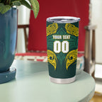 Custom Kangaroos Rugby Tumbler Cup Polynesian Tribal Pattern Green Gold National Team