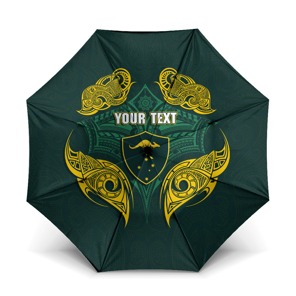 Custom Kangaroos Rugby Umbrella Polynesian Tribal Pattern Green Gold National Team