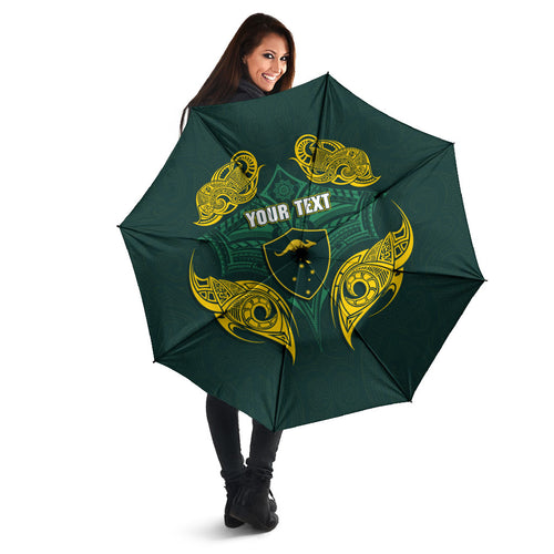 Custom Kangaroos Rugby Umbrella Polynesian Tribal Pattern Green Gold National Team
