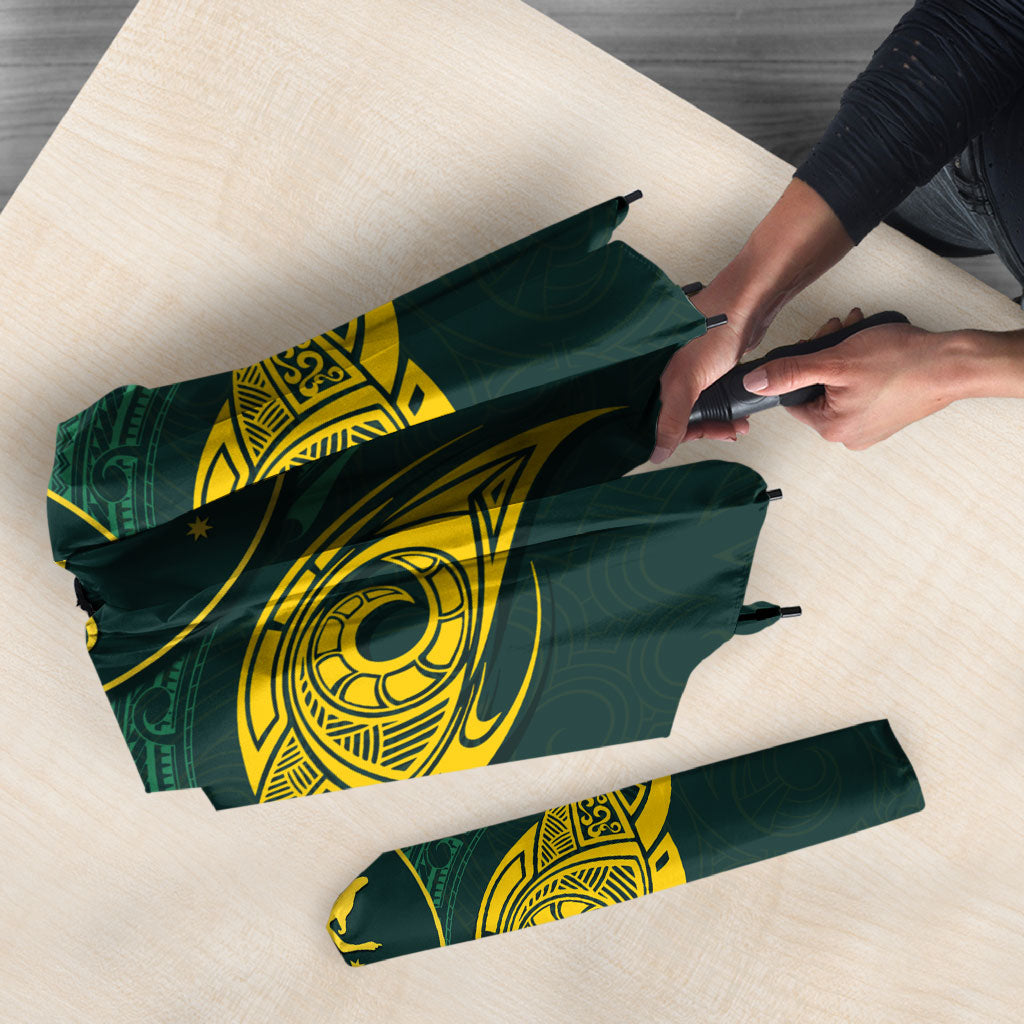 Custom Kangaroos Rugby Umbrella Polynesian Tribal Pattern Green Gold National Team