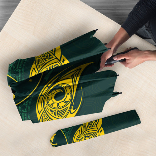 Custom Kangaroos Rugby Umbrella Polynesian Tribal Pattern Green Gold National Team