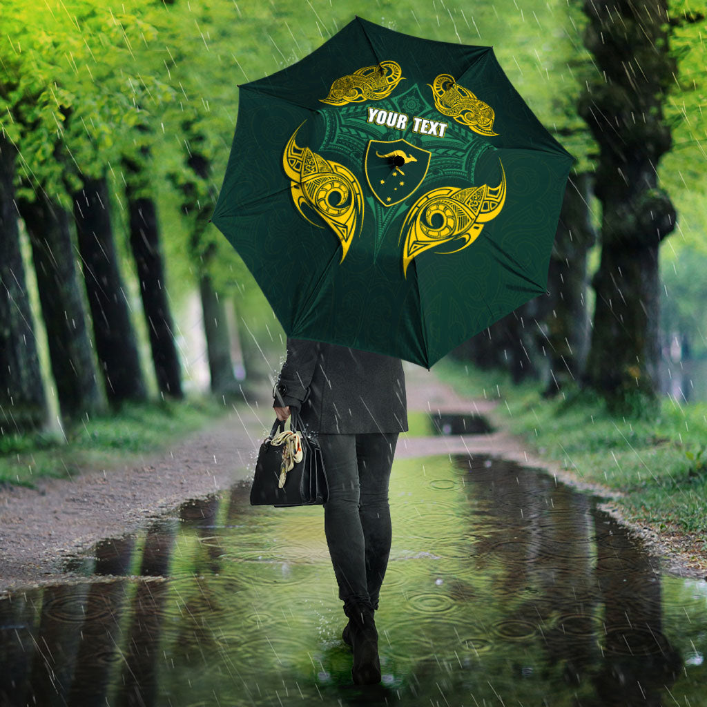 Custom Kangaroos Rugby Umbrella Polynesian Tribal Pattern Green Gold National Team