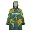 Custom Kangaroos Rugby Wearable Blanket Hoodie Polynesian Tribal Pattern Green Gold National Team