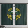 Custom Kangaroos Rugby Window Curtain Polynesian Tribal Pattern Green Gold National Team