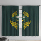 Custom Kangaroos Rugby Window Curtain Polynesian Tribal Pattern Green Gold National Team