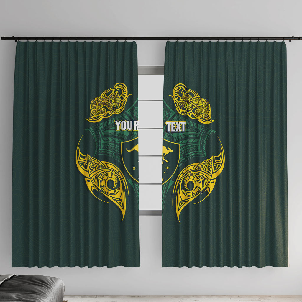 Custom Kangaroos Rugby Window Curtain Polynesian Tribal Pattern Green Gold National Team