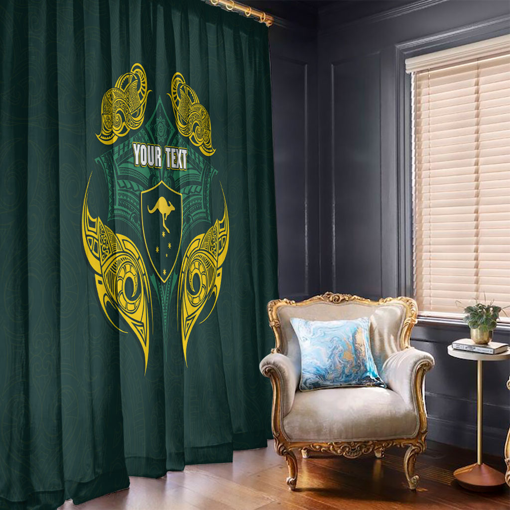 Custom Kangaroos Rugby Window Curtain Polynesian Tribal Pattern Green Gold National Team