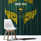 Custom Kangaroos Rugby Window Curtain Polynesian Tribal Pattern Green Gold National Team