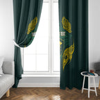 Custom Kangaroos Rugby Window Curtain Polynesian Tribal Pattern Green Gold National Team