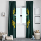 Custom Kangaroos Rugby Window Curtain Polynesian Tribal Pattern Green Gold National Team