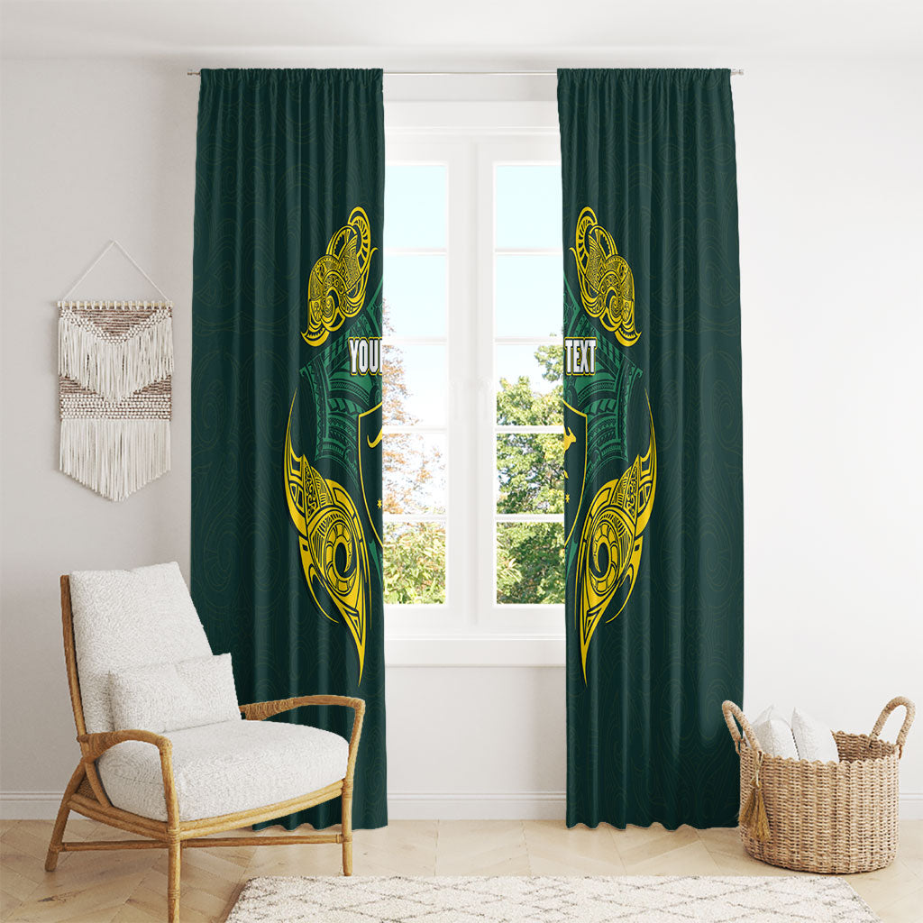 Custom Kangaroos Rugby Window Curtain Polynesian Tribal Pattern Green Gold National Team