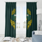 Custom Kangaroos Rugby Window Curtain Polynesian Tribal Pattern Green Gold National Team